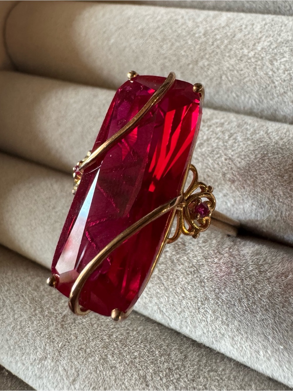 JTV 21.43 CTW Lab Created Ruby 18K Gold Over Sterling Silver Ring Size 8
